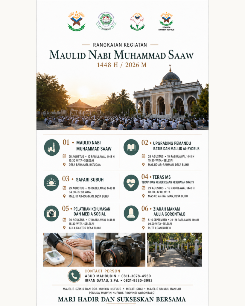 Sambut Maulid Nabi 1448 H, Muhyin Nufuus Gorontalo Siapkan Enam Rangkaian Agenda